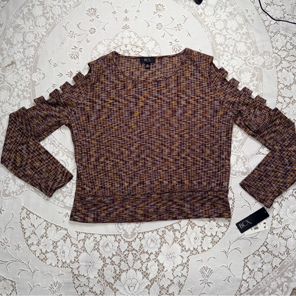 NWT BCX Women's Marled Earth tone Ladder Sleeve Knit Top size XL‎